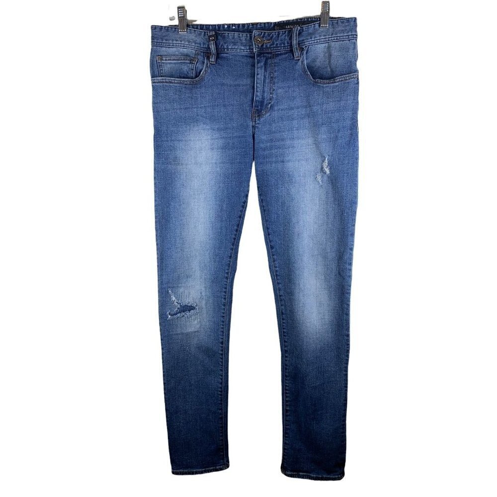Armani Exchange Medium Wash Distressed Skinny Jeans Size 33